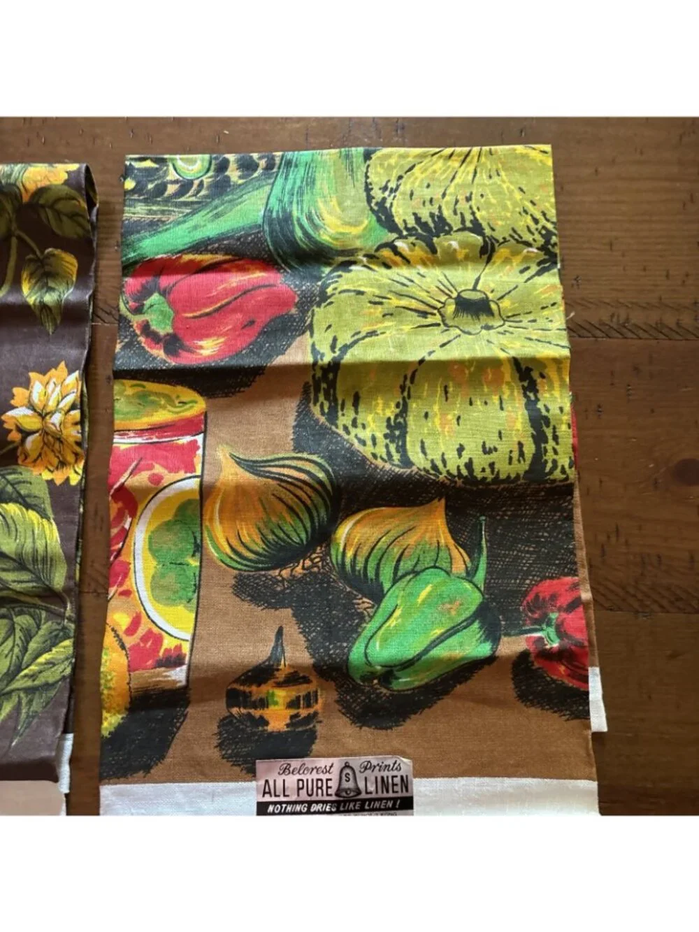 Vintage Belcrest 100% Linen Tea Towels Brown & Yellow 1960’s Set Of Two